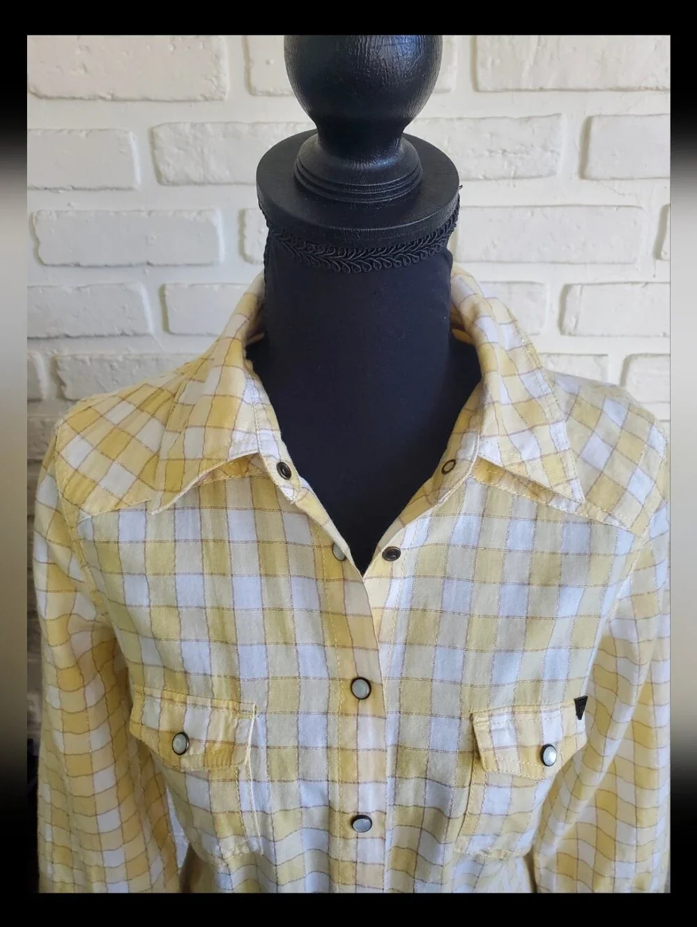 Guess Plaid Western Button-Down Shirt Embroider Raw Frayed Hem Vintage Y2K Rare - Picture 2 of 16